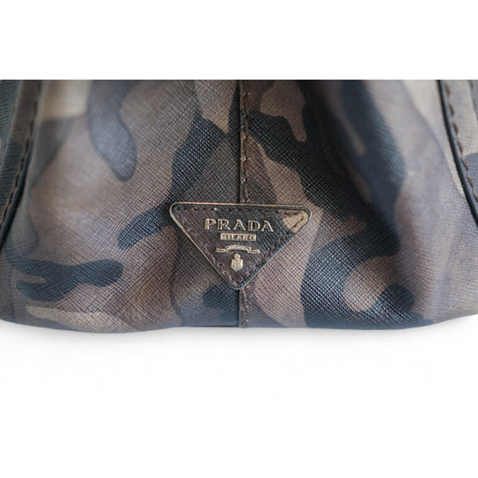 Prada Leather Tote Duffle Camo Bag Brown Camouflage Women's Handbag with Strap and Dust Bag