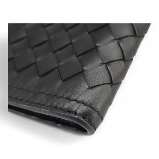 Bottega Veneta Intrecciato Long Wallet Leather Black Mens Vintage Made in Italy