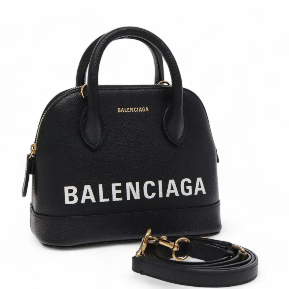 Balenciaga Ville Small Handbag Leather 2way Black Gold Women's Bag with Strap