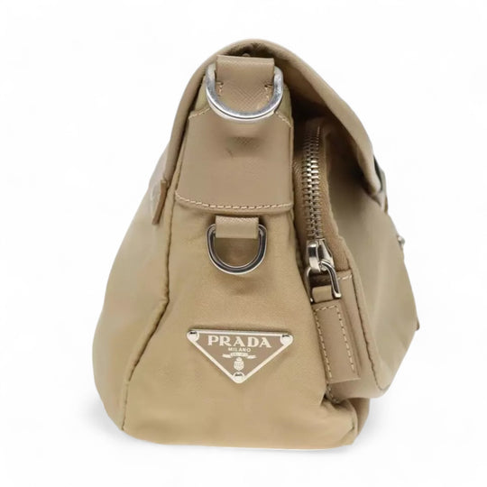 Prada Shoulder Nylon Bag Beige Silver Women