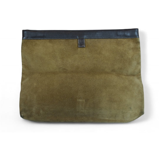 Loewe Suede Clutch Bag Olive Green Unisex Designer Handbag with Dust Bag Vintage Style