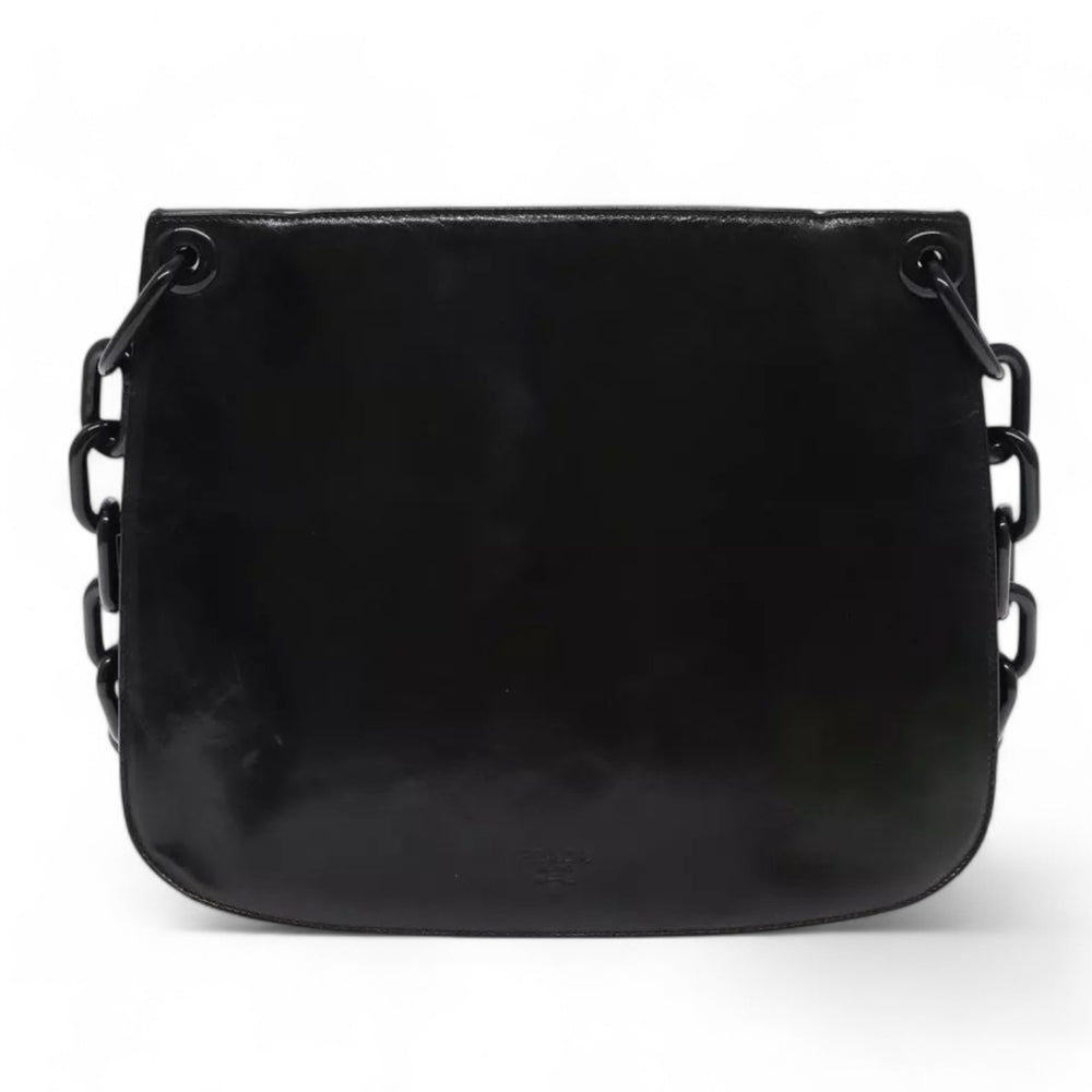 Prada Chain Shoulder Bag Leather Black Made in Italy