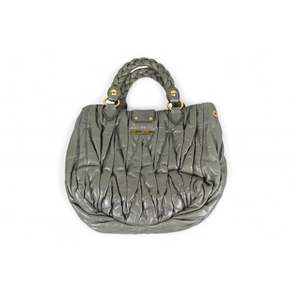 Miu Miu Matelassé Grey Leather Handbag Gold Hardware Women's Purse with Dust Bag