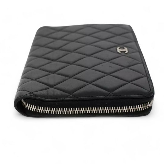 Chanel Black Lamb Skin Long Wallet CC Logo