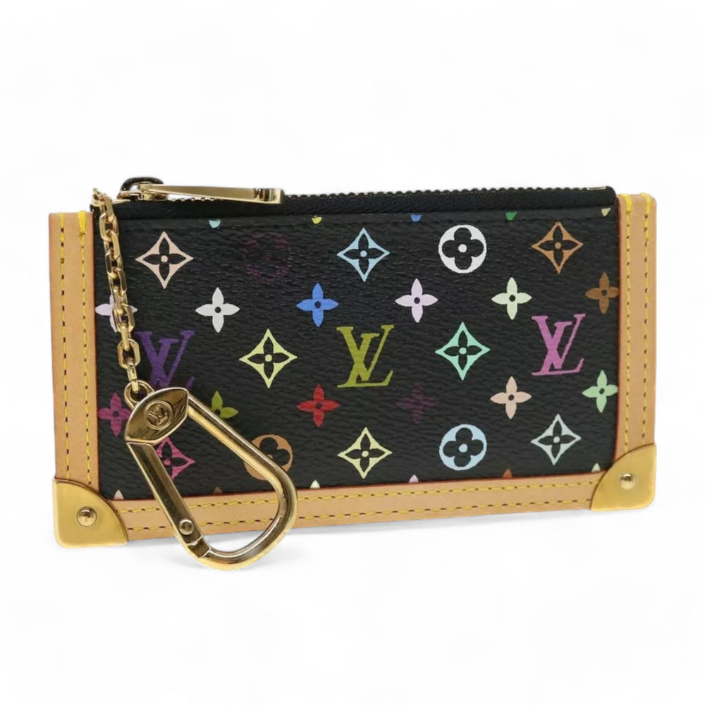 Louis Vuitton Monogram Pochette Cles Coin Purse Black Multicolor Womens Chain Key Holder Clutch Wristlet