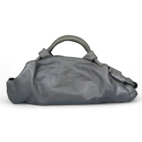 Loewe Anagram Hobo Bag Grey Metallic Leather Women's Handbag Designer Purse