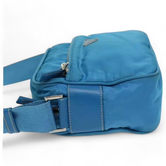 Prada Shoulder Bag Nylon Light Blue Unisex Made in Italy