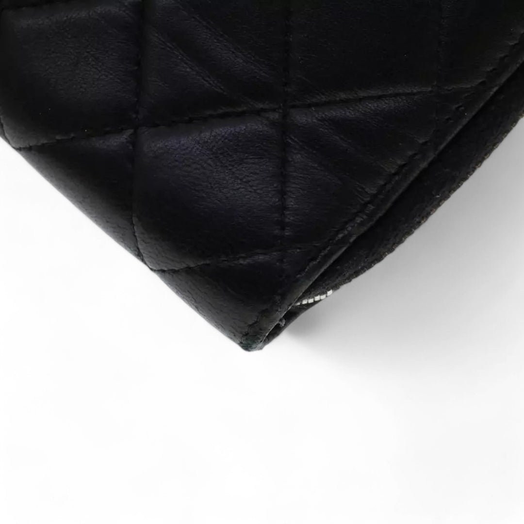 Chanel Black Lamb Skin Long Wallet CC Logo