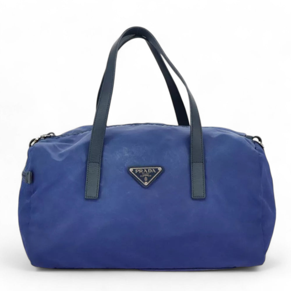 Prada Handbag Nylon 2way Blue Silver Women's Bag with Shoulder Strap