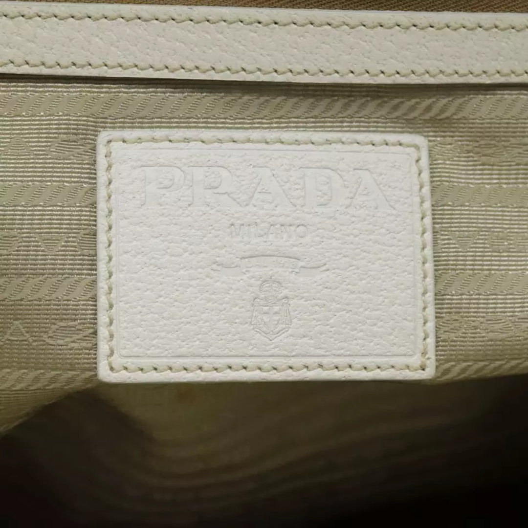 Prada Chain Shoulder Bag Straw Leather Beige Gold Women's