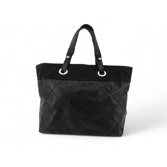 Chanel Black Leather Canvas Tote Bag for Women