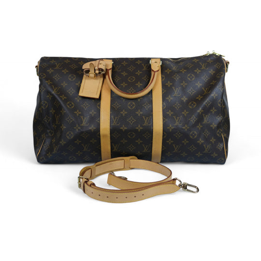 Louis Vuitton Keepall 50 Monogram Canvas Travel Bag with Strap Brown Unisex