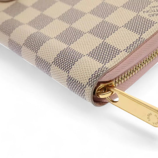 Louis Vuitton Damier Azur Zippy Wallet Long Pink Women Checkered