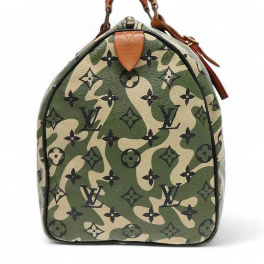 Louis Vuitton Camouflage Takashi Murakami Speedy 35 Handbag Women's Monogram Canvas