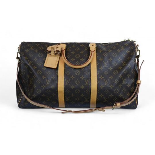 Louis Vuitton Keepall 50 Monogram Canvas Travel Bag with Strap Brown Unisex