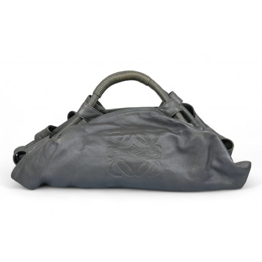 Loewe Anagram Hobo Bag Grey Metallic Leather Women's Handbag Designer Purse