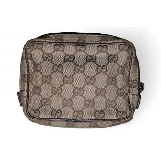 Gucci GG Supreme Canvas Brown Unisex Toiletry Bag Pouch Travel Case Vintage Style