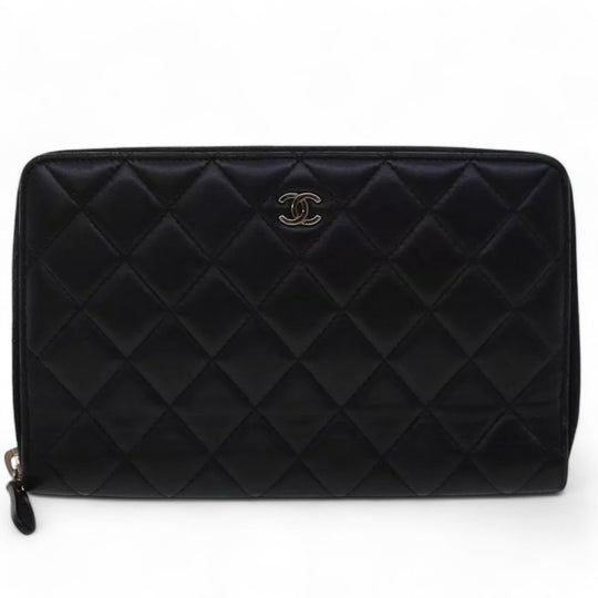 Chanel Black Lamb Skin Long Wallet CC Logo