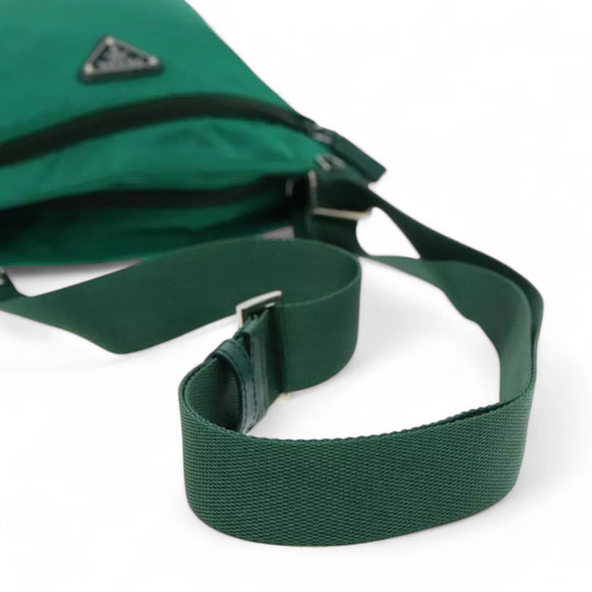 Prada Shoulder Bag Nylon Green Silver Unisex Adjustable Strap Made in Italy