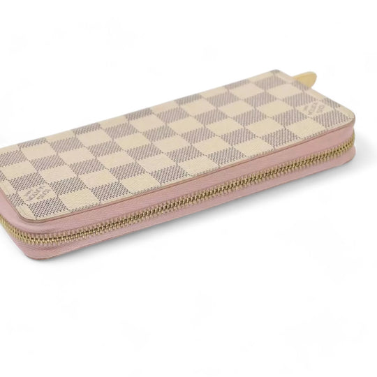 Louis Vuitton Damier Azur Zippy Wallet Long Pink Women Checkered