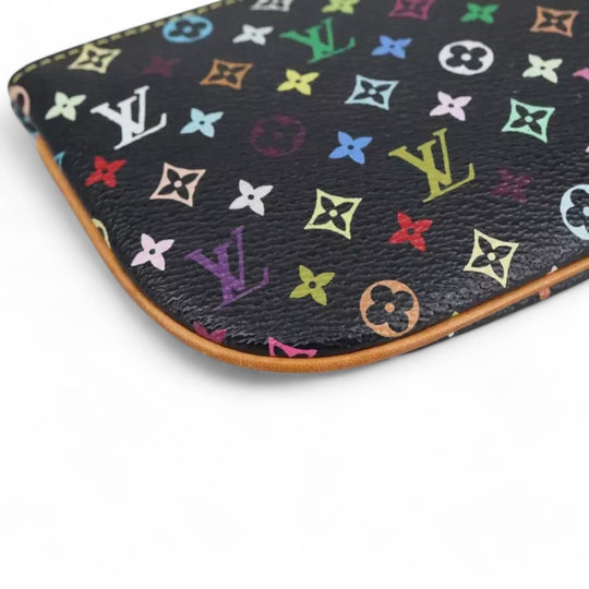 Louis Vuitton Multicolor Pochette MM Coin Purse Black Monogram Canvas Women's Wallet