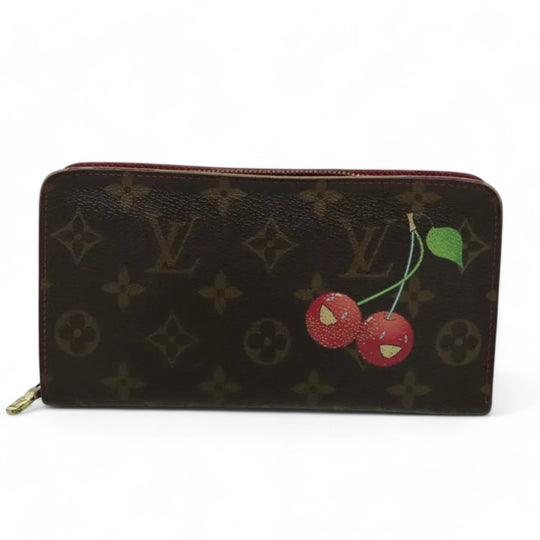 Louis Vuitton Vintage Monogram Cherry Zip Long Wallet Women Brown Red