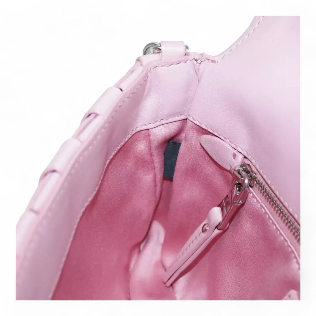 Miu Miu Shoulder Bag Leather Pink Silver Women Handbag Chain