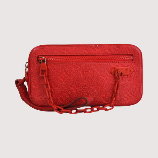 Louis Vuitton Solar Ray Pochette Volga Red Monogram Leather Clutch Bag Unisex Handbag Chain Strap