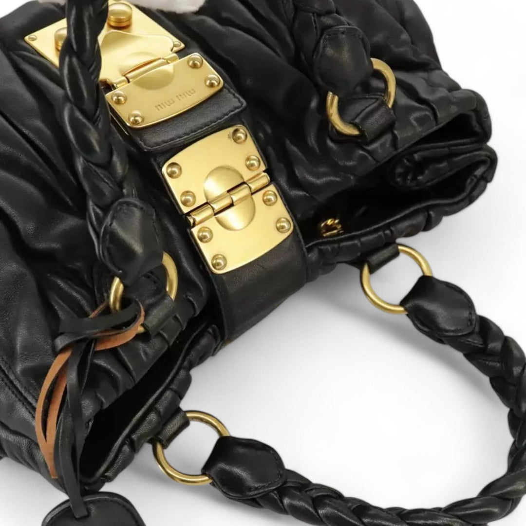 Miu Miu Matelasse Handbag Leather Black Gold 2way