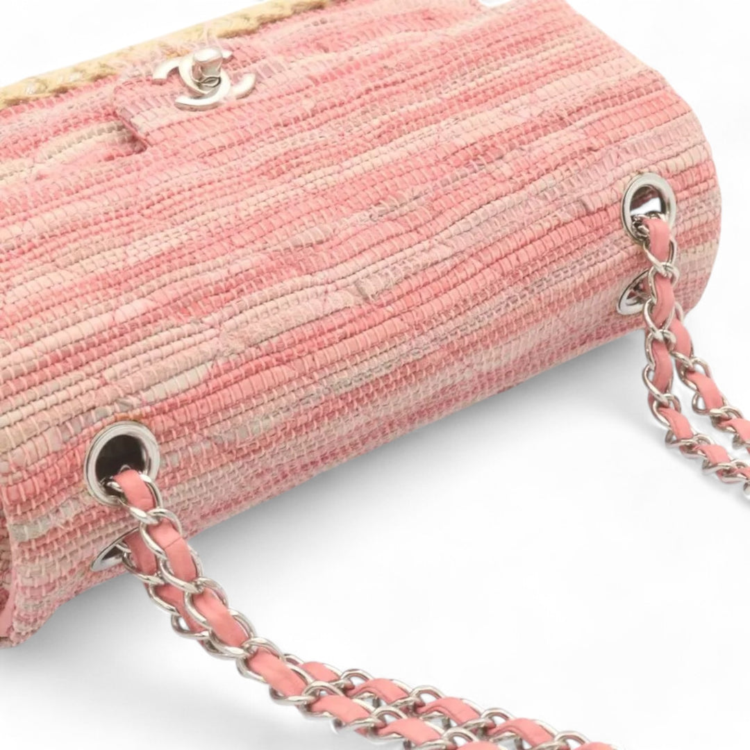 Chanel Chain Flap Shoulder Bag Turn Lock Canvas Pink Women Handbag Preowned