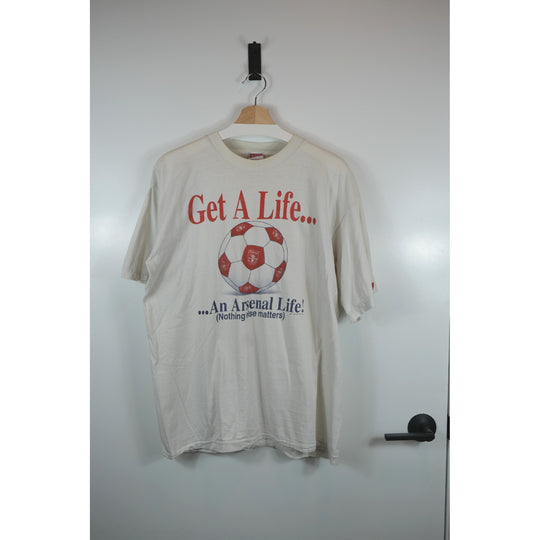 Arsenal White Graphic T-Shirt Get A Life Soccer Mens Vintage Retro Fan Apparel Large 90s Style