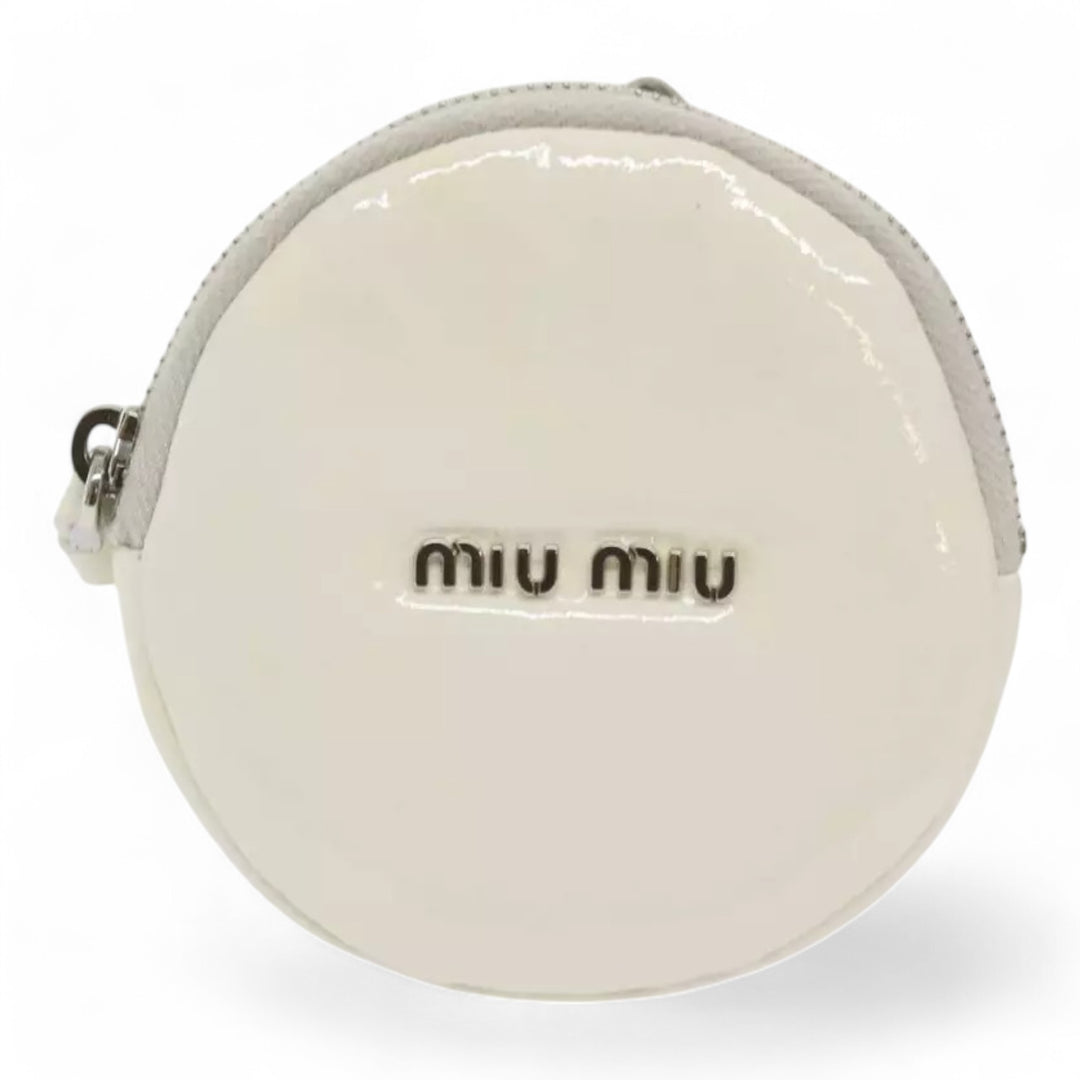 Miu Miu Shoulder Bag Enamel White Women Crossbody Purse with Strap and Pouch