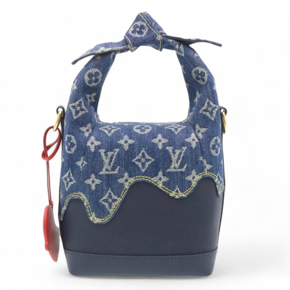 Louis Vuitton Monogram Denim Drip Japanese Cruiser Women's Shoulder Bag Blue with Strap and Box