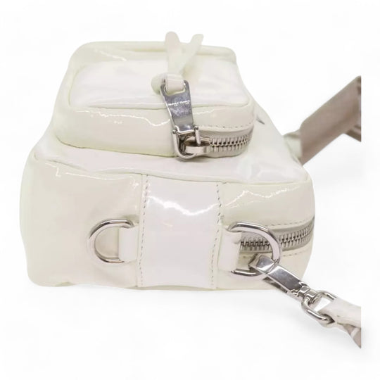 Miu Miu Shoulder Bag Enamel White Women Crossbody Purse with Strap and Pouch