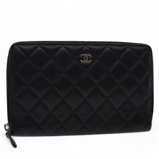 Chanel Black Lamb Skin Long Wallet CC Logo