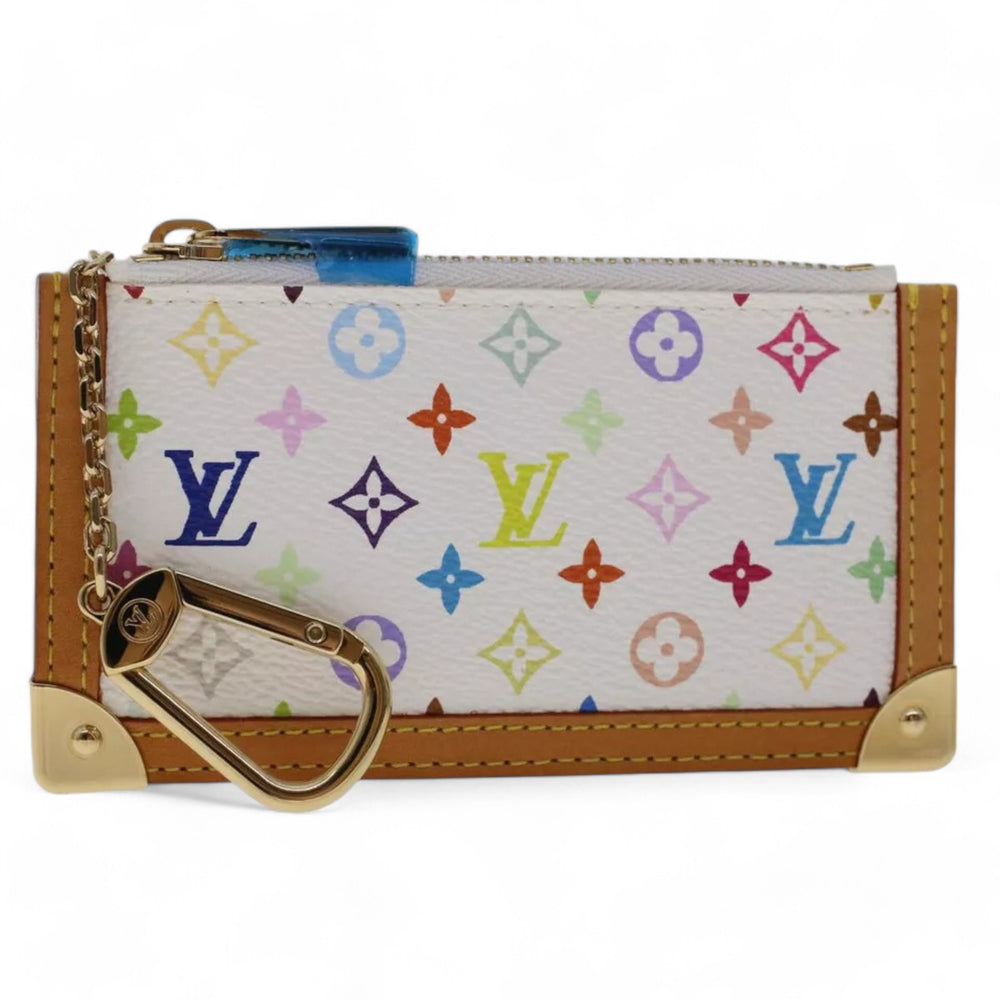 Louis Vuitton Monogram Multicolor Pochette Cles Coin Purse White Chain Wallet