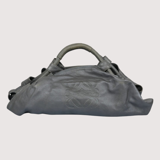 Loewe Anagram Hobo Bag Grey Metallic Leather Women's Handbag Designer Purse