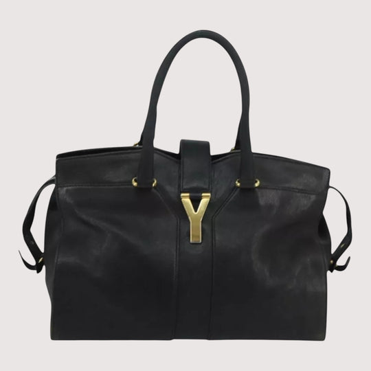 Saint Laurent Cavas Chic Handbag Leather Black Gold