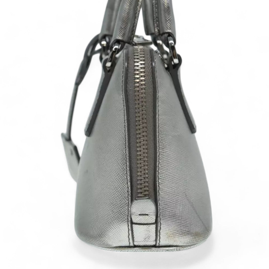 Prada Handbag Saffiano Leather 2way Silver Women's Bag with Strap and Dust Bag