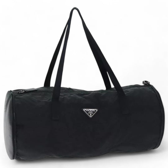 PRADA Leather Mini Boston Bag Saffiano Black Silver