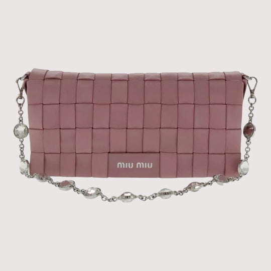 Miu Miu Shoulder Bag Leather Pink Silver Women Handbag Chain