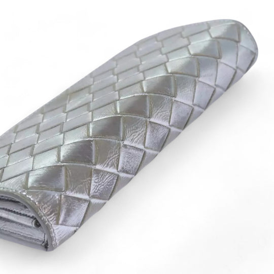 Bottega Veneta Intrecciato Leather Long Wallet Silver Tone Unisex