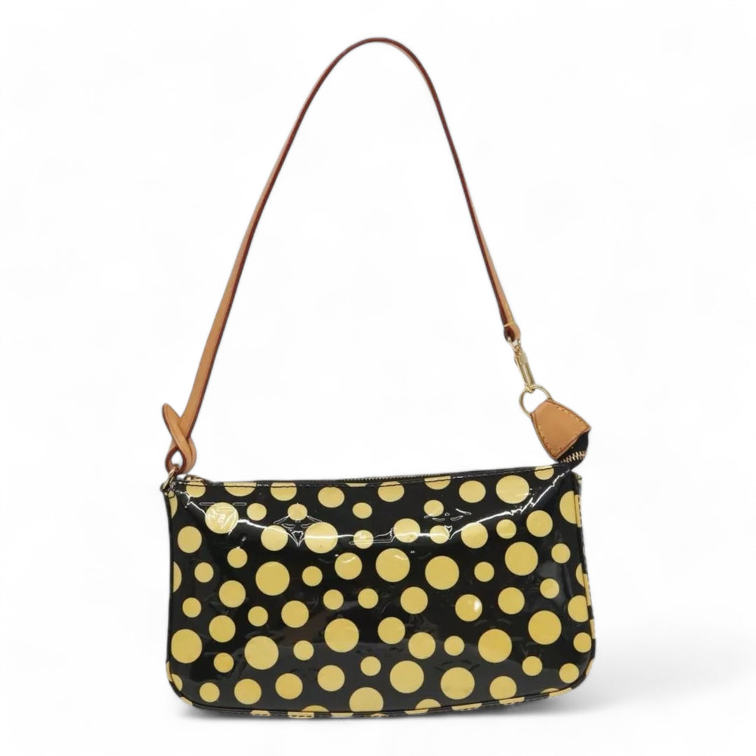 Louis Vuitton Vernis Yayoi Kusama Pochette Accessoires Black Yellow Polka Dot Shoulder Bag Women's Handbag M91427