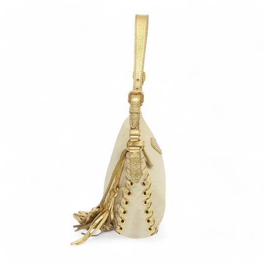 Prada Accessory Pouch Nylon Cream Gold Tassel Shoulder Bag Women Handbag