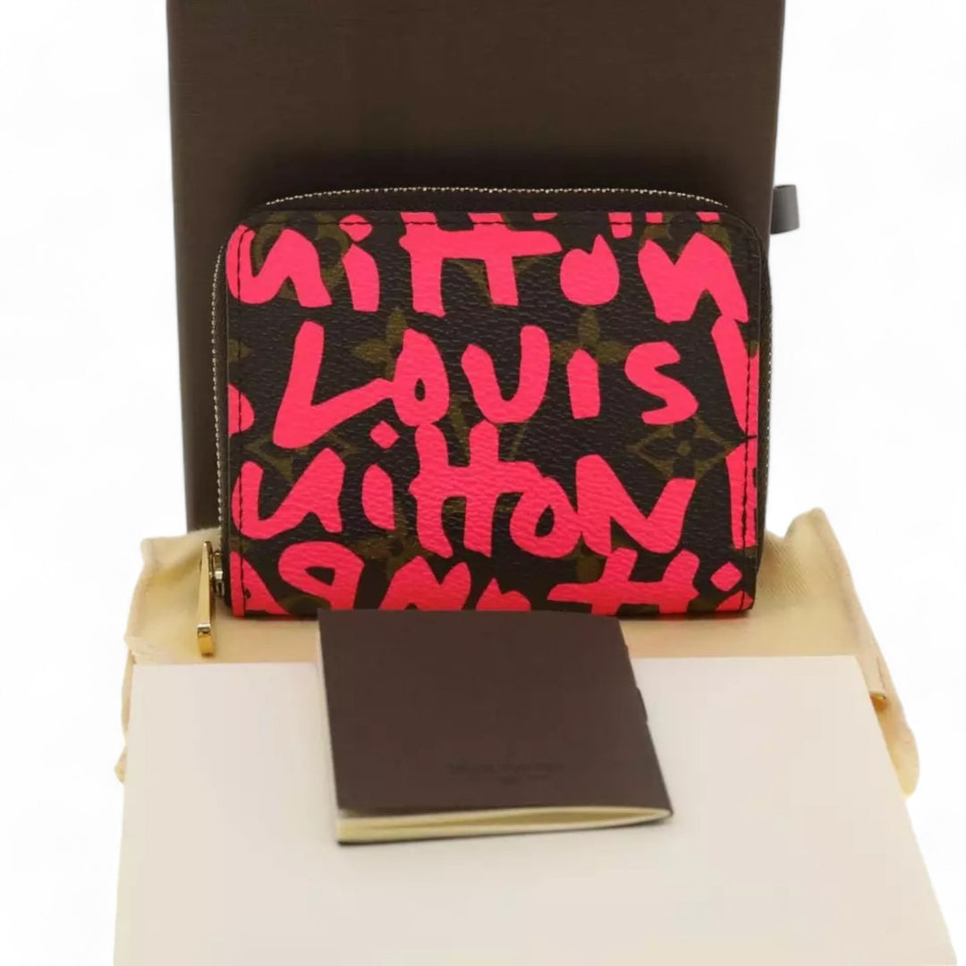 Louis Vuitton Monogram Graffiti Zippy Coin Purse Fuchsia Women's Wallet Brown Pink