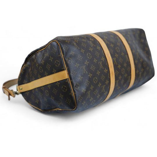 Louis Vuitton Keepall 50 Monogram Canvas Travel Bag with Strap Brown Unisex