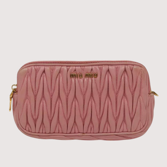 Miu Miu Matelasse Shoulder Bag Leather Pink Gold Women Handbag Crossbody