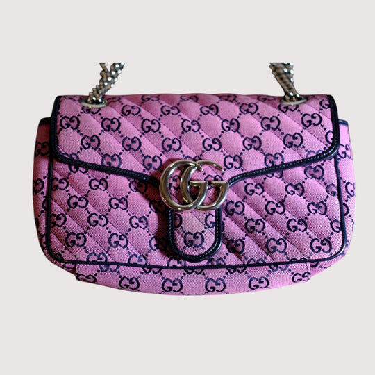 Gucci GG Marmont Canvas Leather Pink Shoulder Bag Chain Strap Women's Handbag Purse