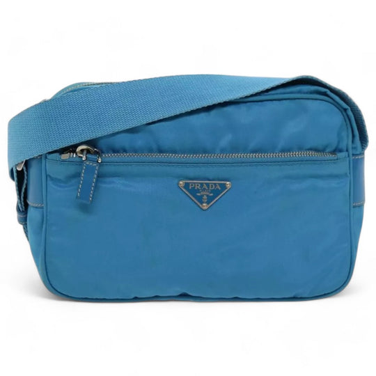 Prada Shoulder Bag Nylon Light Blue Unisex Made in Italy