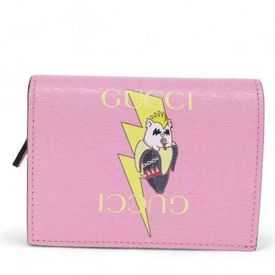 Gucci Bananya Wallet Pink Leather Bifold Compact Box Dust Bag Included